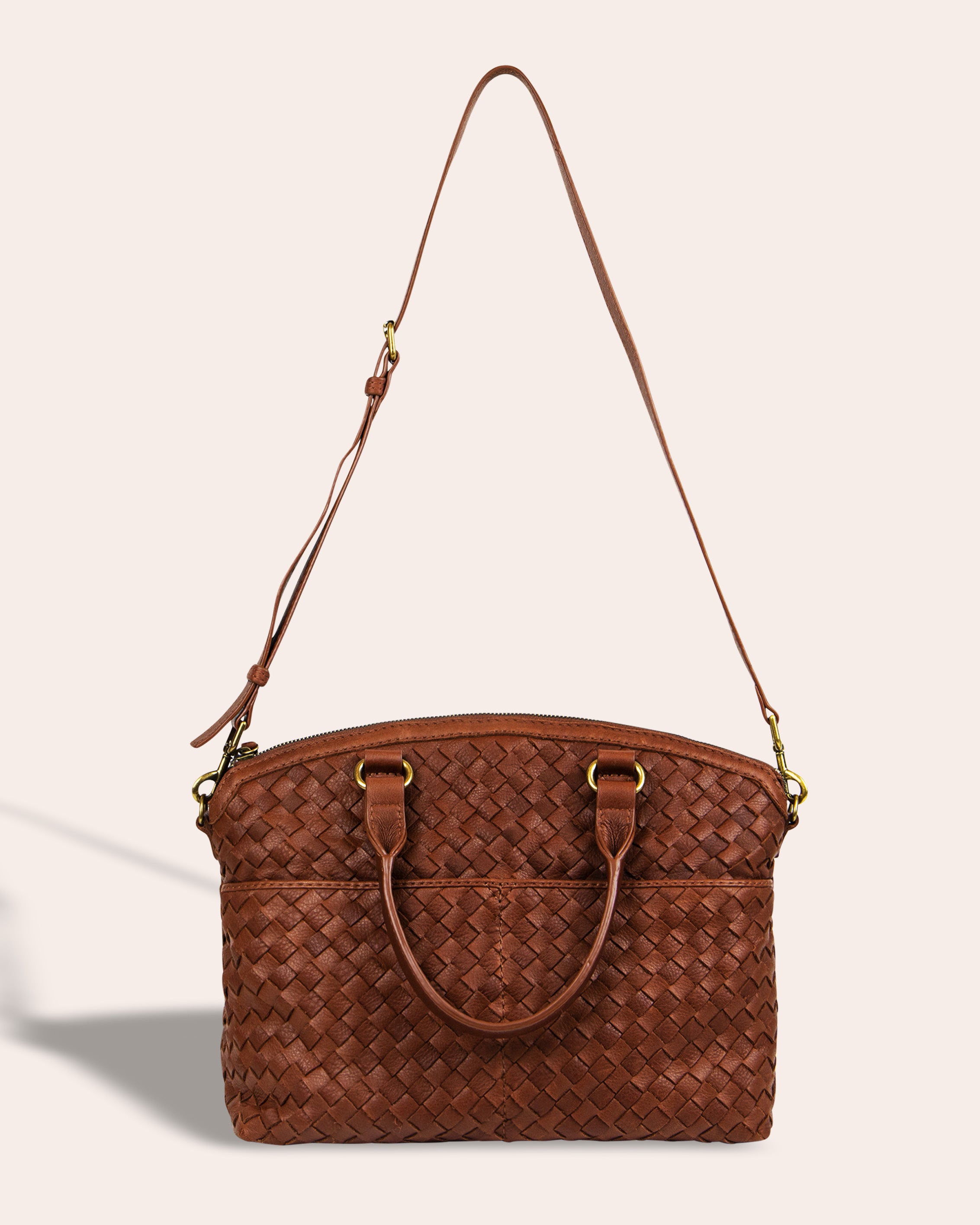 American Leather Co. Carrie Woven Dome Satchel Brandy