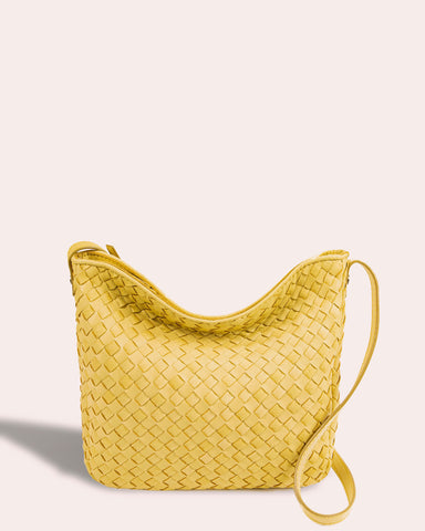 Yellow woven leather hobo bag