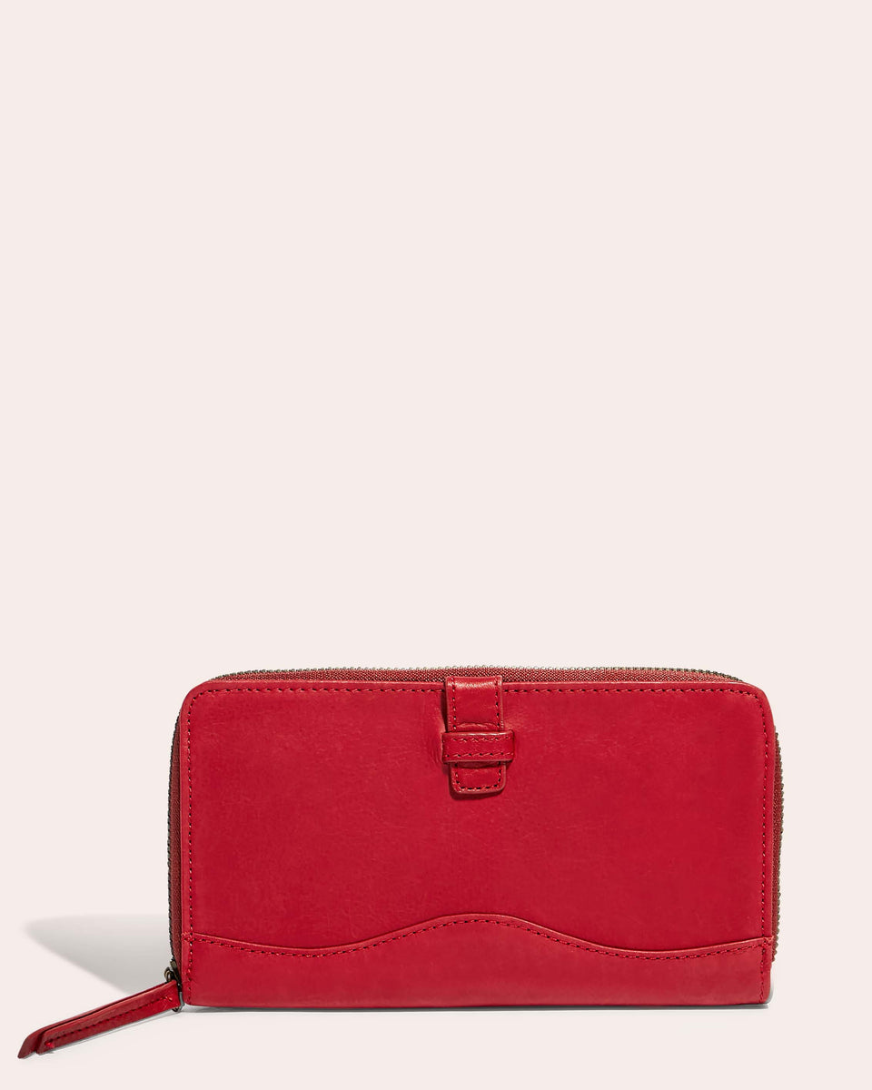 Rye Large Zip Around Wallet in Cherry Red | American Leather Co.