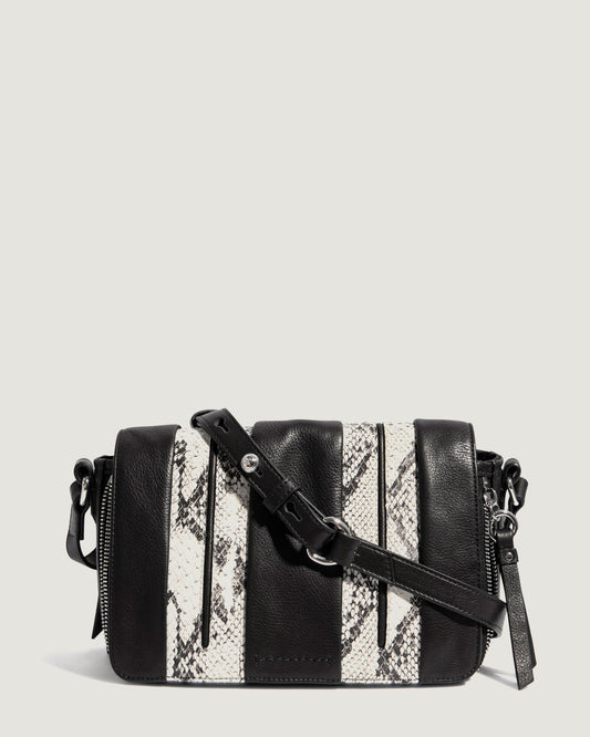 Zebrina Flap Crossbody Black With Snake - front