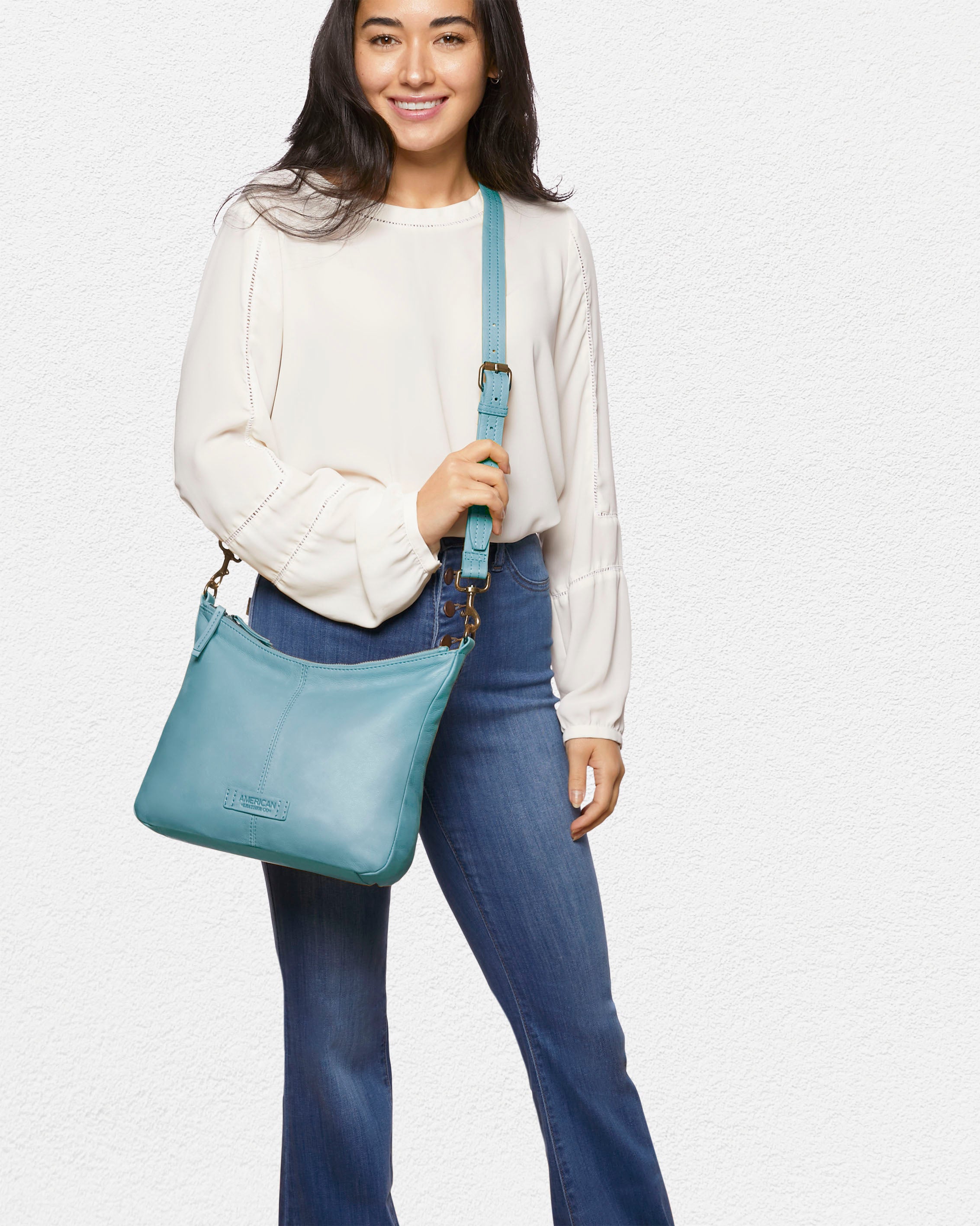 American Leather Co. Salem Triple Entry LeatherCrossbody ,Cashew